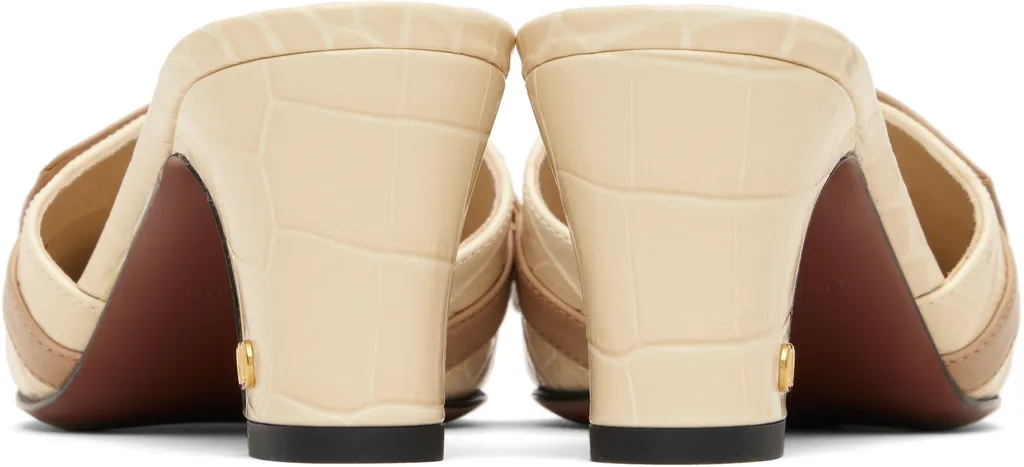 Crocodile-Embossed Leather Bow Mules