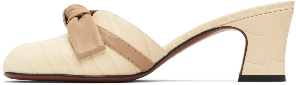 Crocodile-Embossed Leather Bow Mules