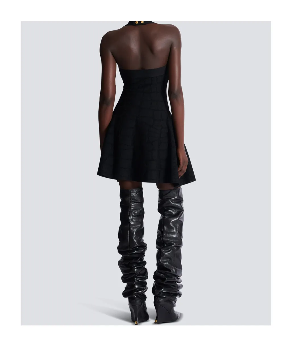 Flared Halterneck Dress In Crocodile Knit