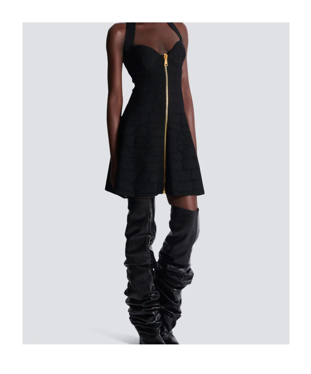 Flared Halterneck Dress In Crocodile Knit