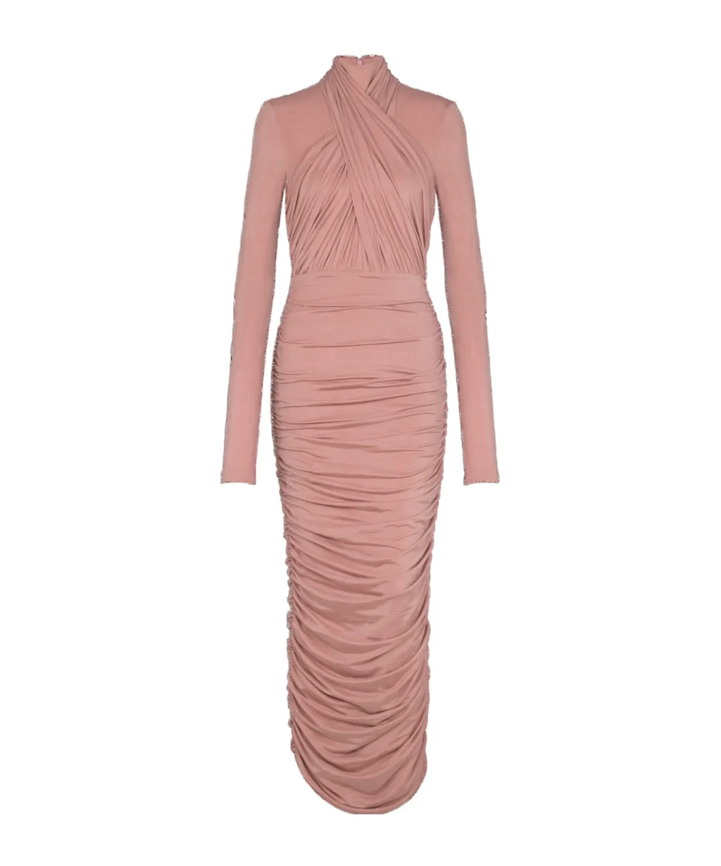 Pleated Jersey Midi Dress