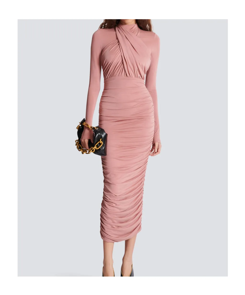 Pleated Jersey Midi Dress