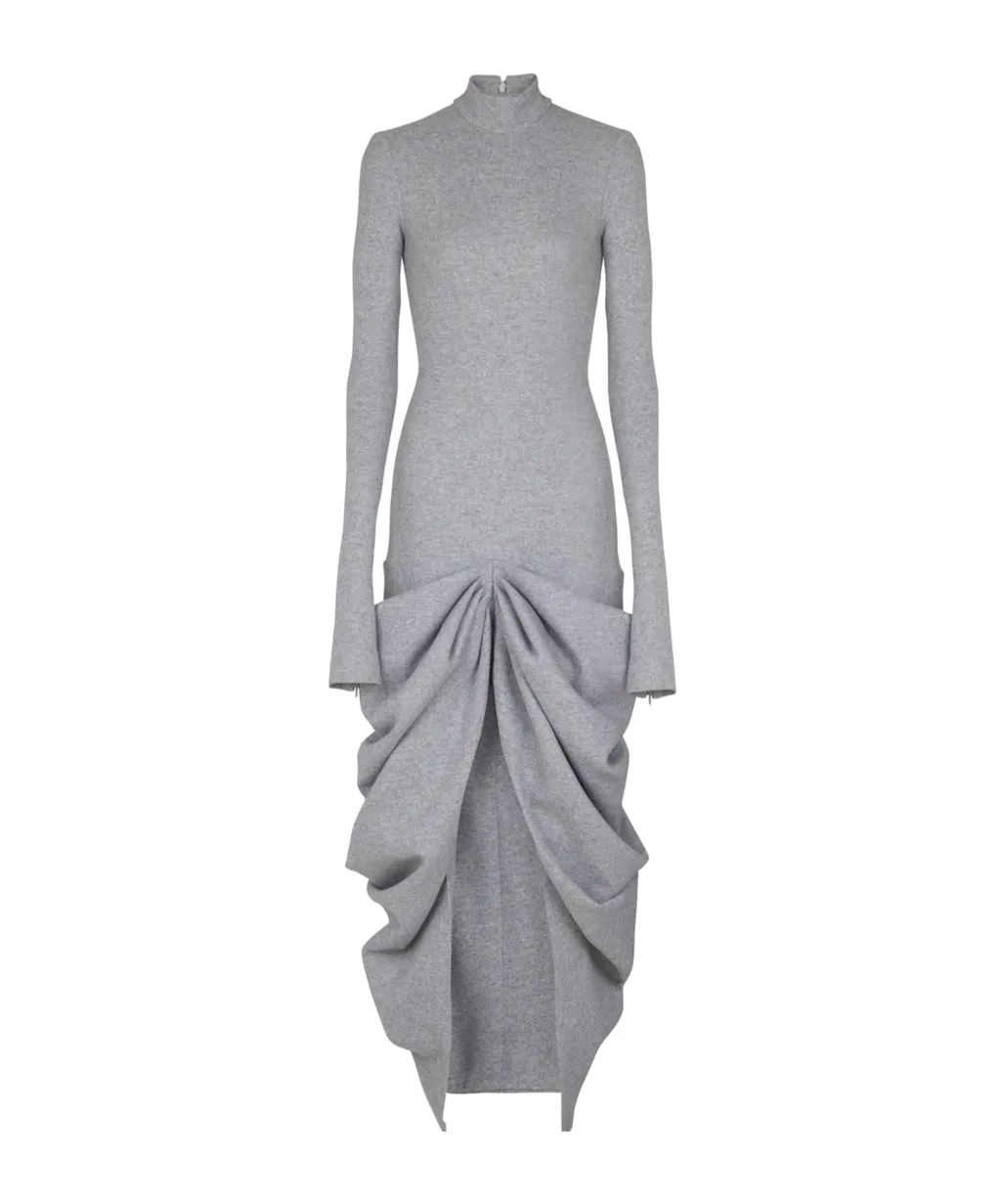 Long Draped Cotton Knit Dress