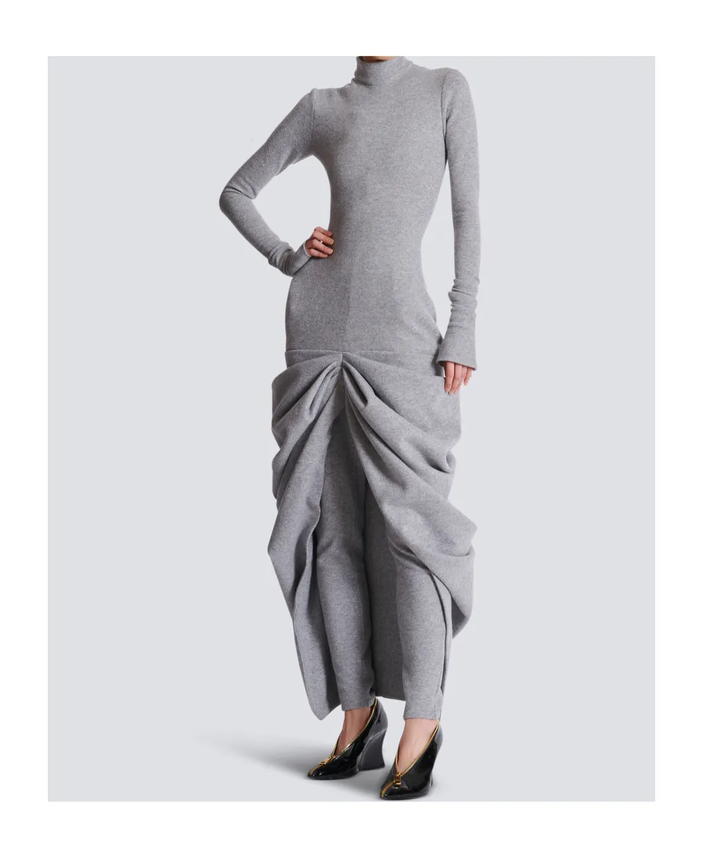 Long Draped Cotton Knit Dress