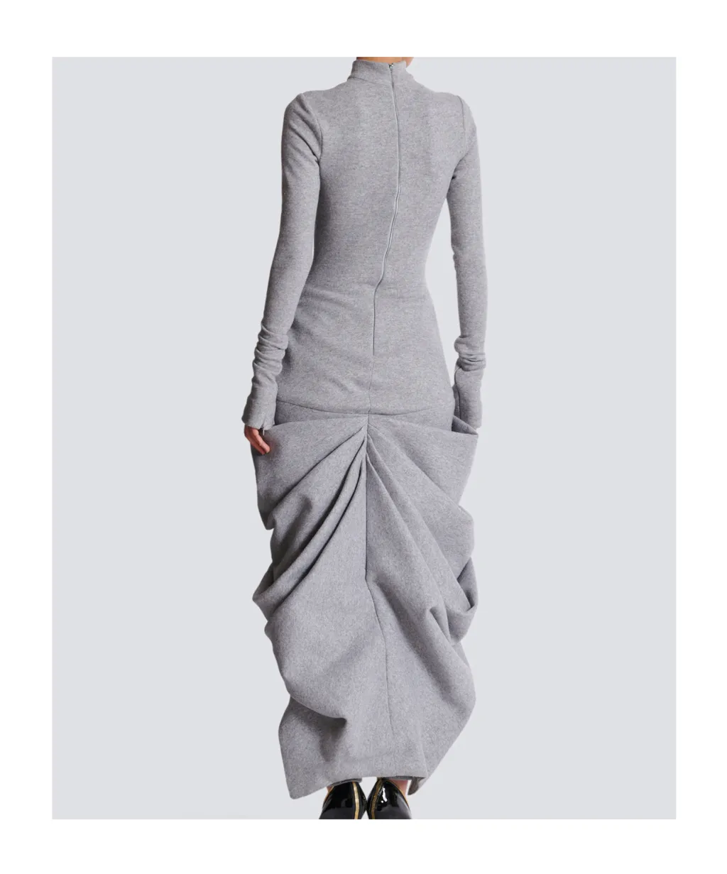 Long Draped Cotton Knit Dress