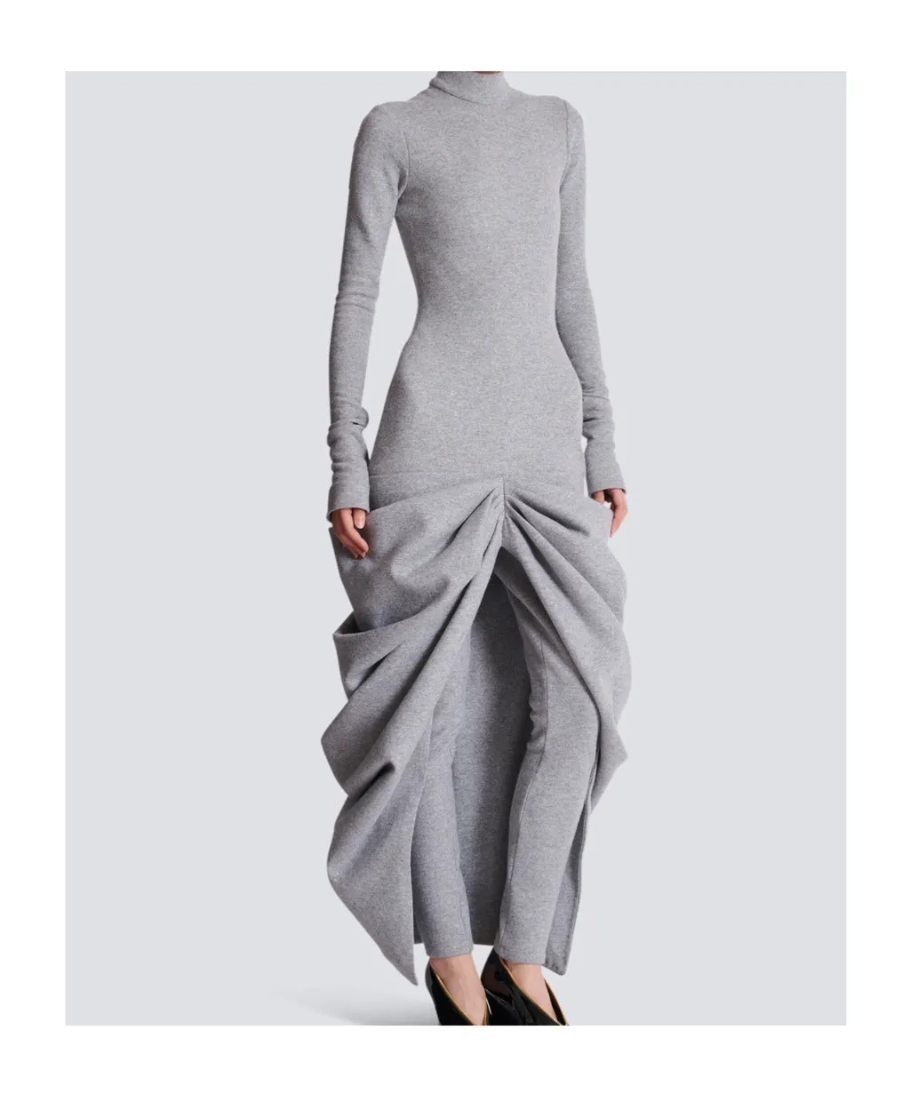 Long Draped Cotton Knit Dress