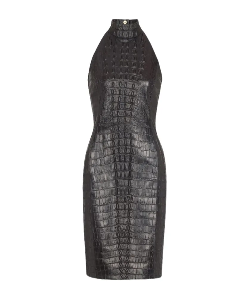 Crocodile-Print Embossed Leather Dress