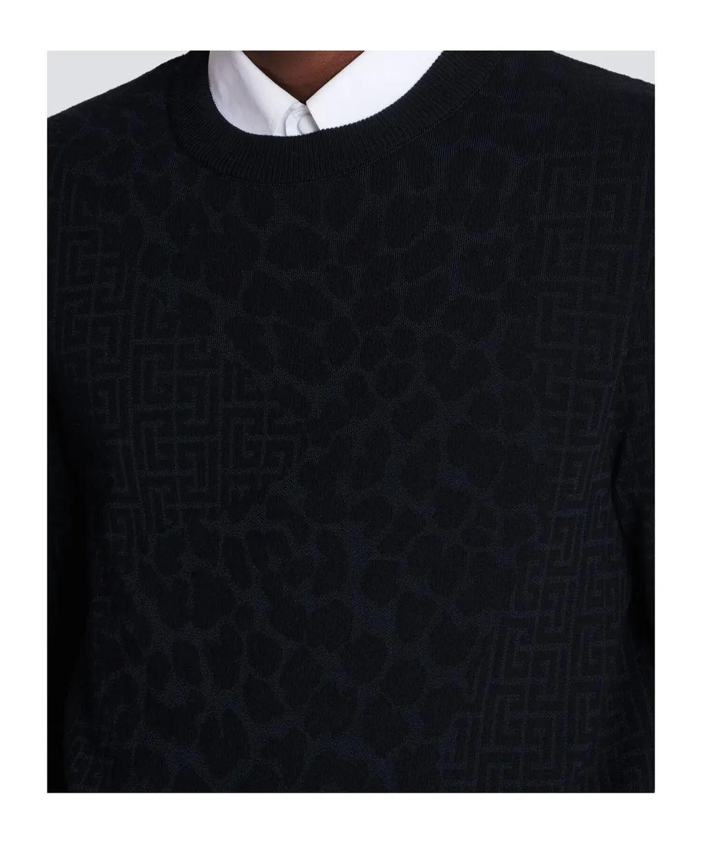 Monogram Knit And Leopard Pattern Jumper