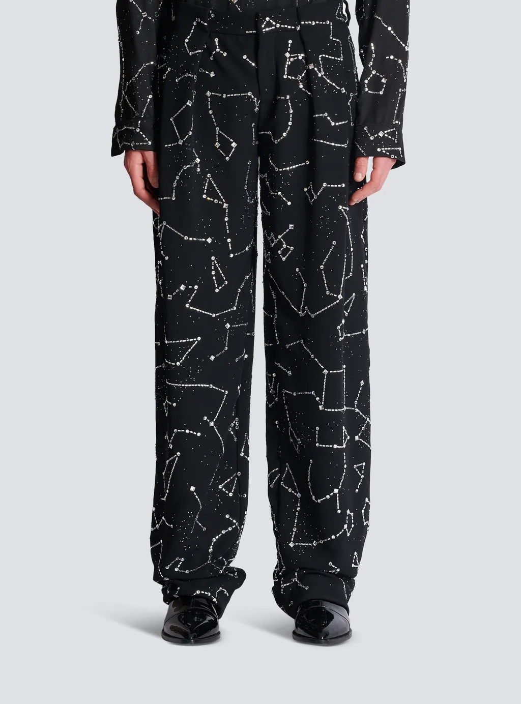 Crepe Trousers With Rhinestone Constellation Motif