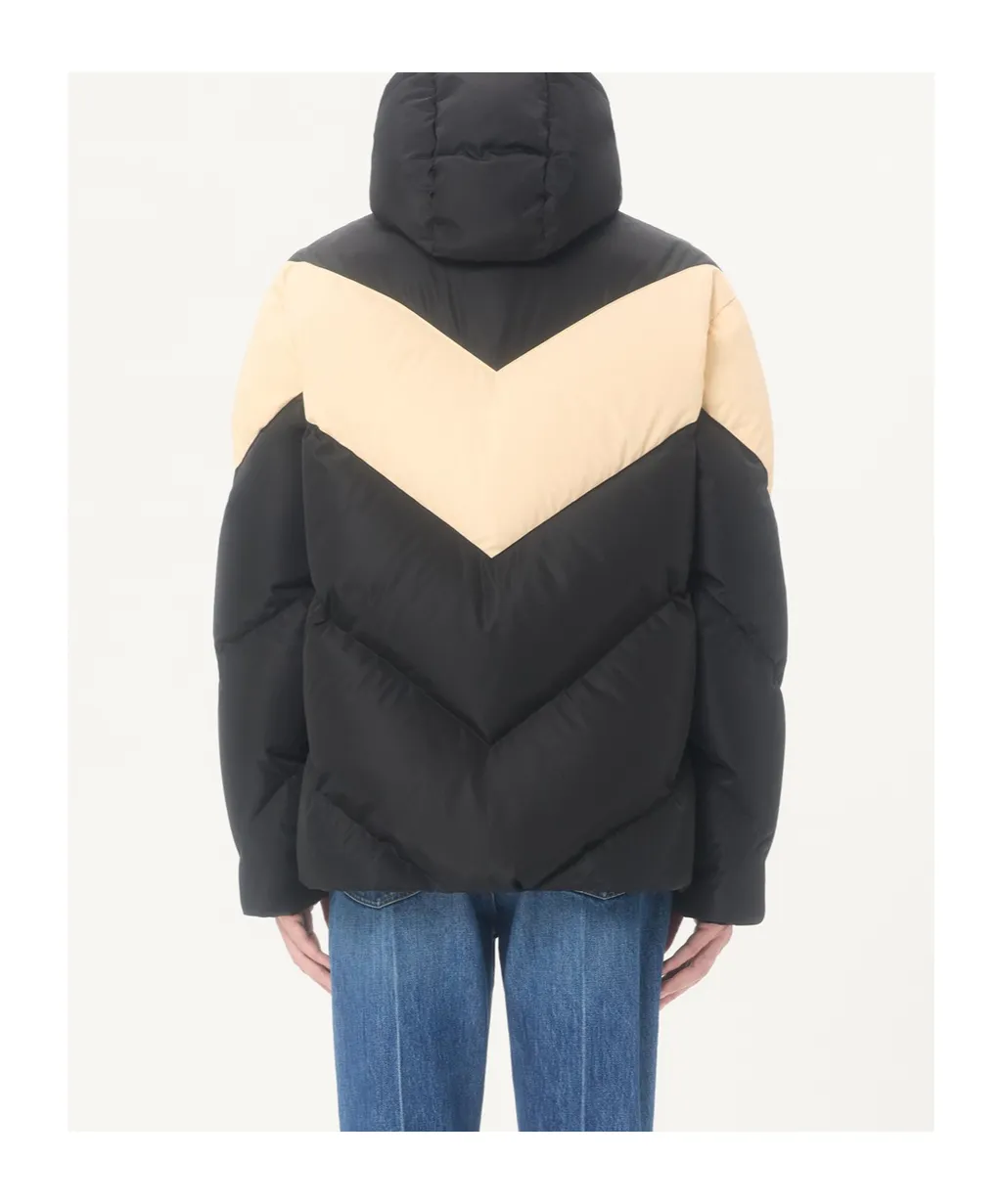 Valentino Hooded Down Jacket In Lightweight Nylon With Inlaid V And Vlogo Patch