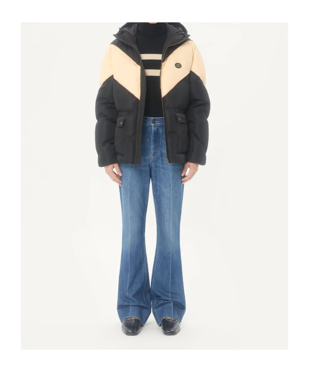 Valentino Hooded Down Jacket In Lightweight Nylon With Inlaid V And Vlogo Patch