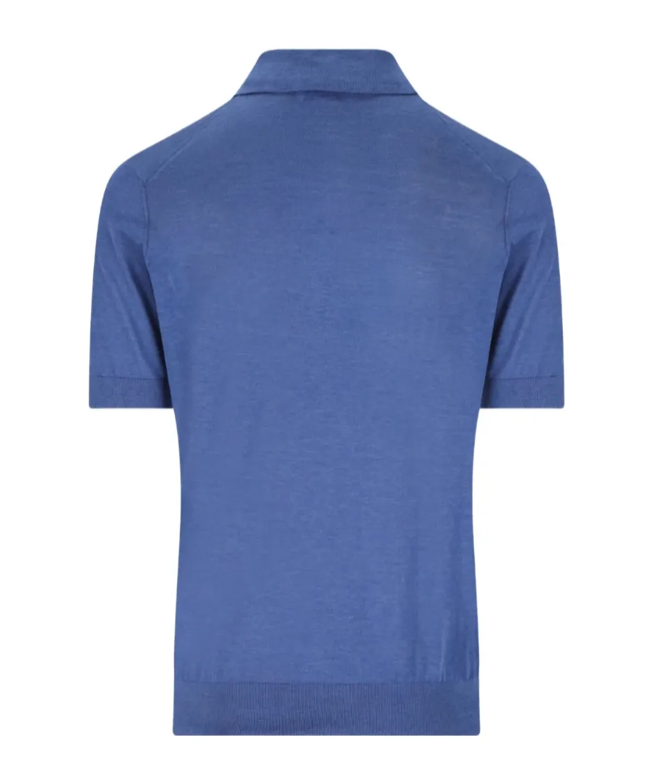 Ribbed-Hem Buttoned Polo Shirt