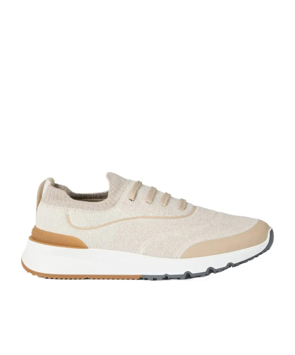 Brunello Cucinelli Logo Embossed Knitted Lace-Up Sneakers