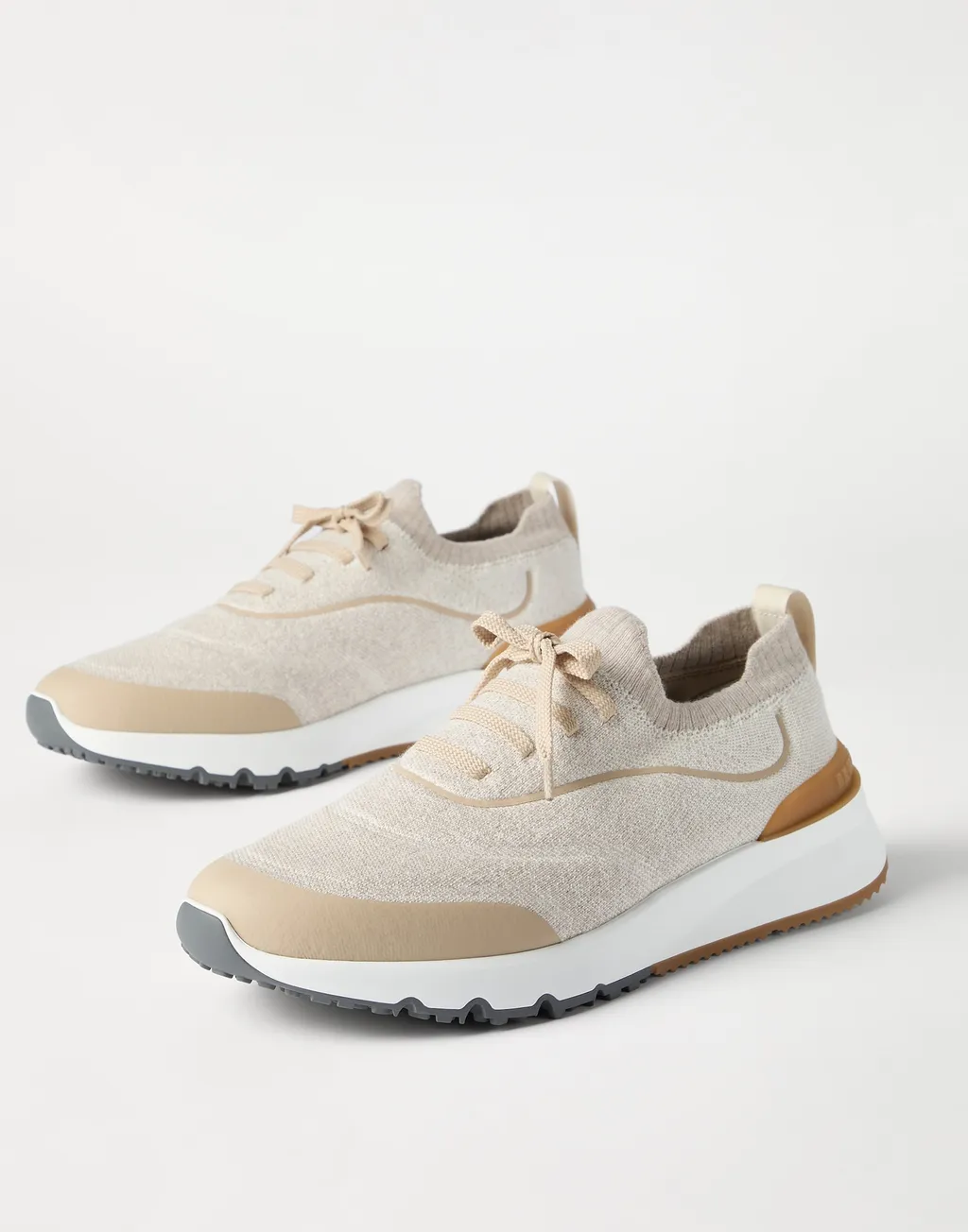 Brunello Cucinelli Logo Embossed Knitted Lace-Up Sneakers