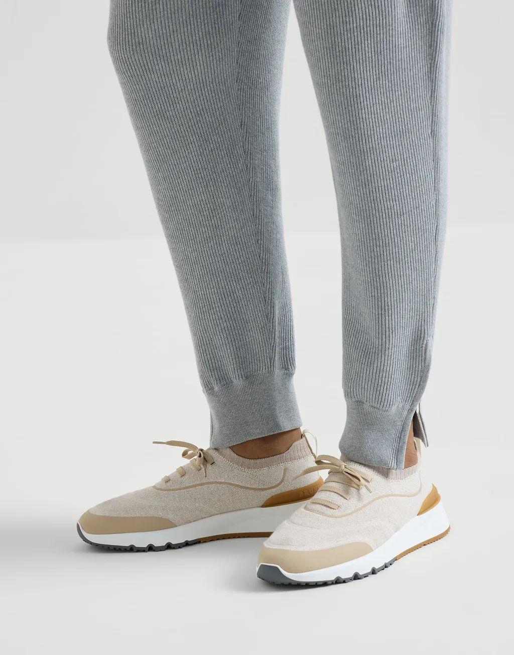 Brunello Cucinelli Logo Embossed Knitted Lace-Up Sneakers