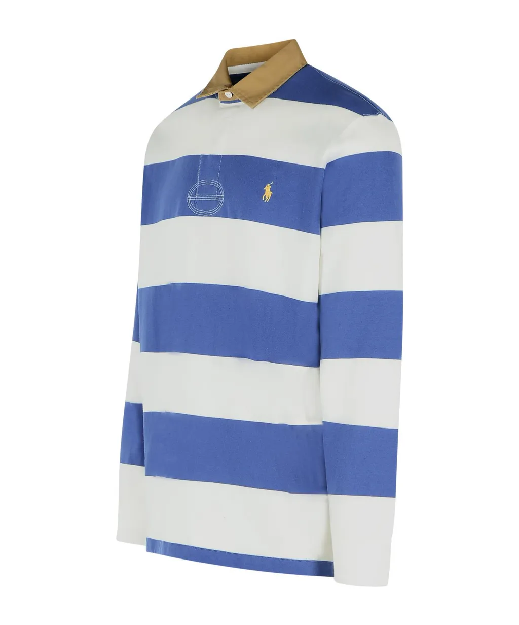 Striped-Pattern Long-Sleeve Polo Shirt