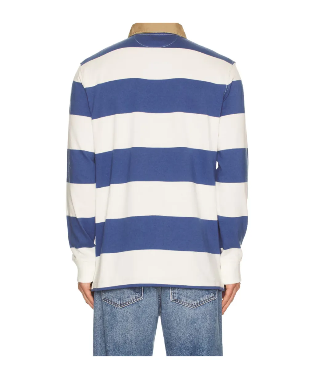 Striped-Pattern Long-Sleeve Polo Shirt