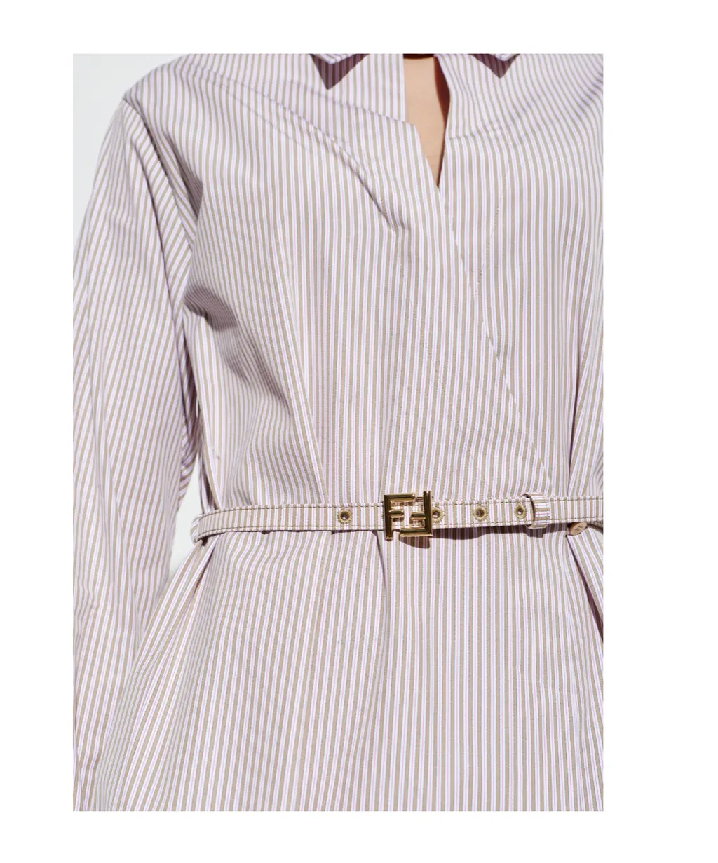 Fendi Striped Belted Waist Shirt Dress