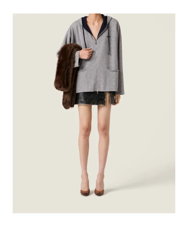 Miu Miu Zip-Up Drawstring Knitted Hoodie
