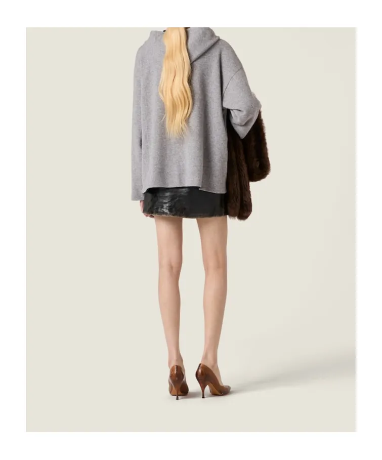 Miu Miu Zip-Up Drawstring Knitted Hoodie