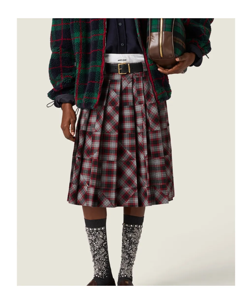 Tartan Patchwork Midi Skirt