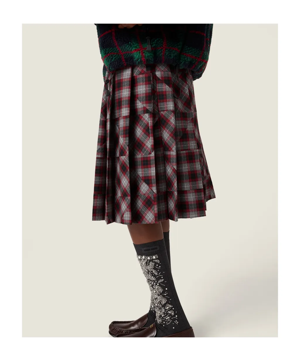 Tartan Patchwork Midi Skirt