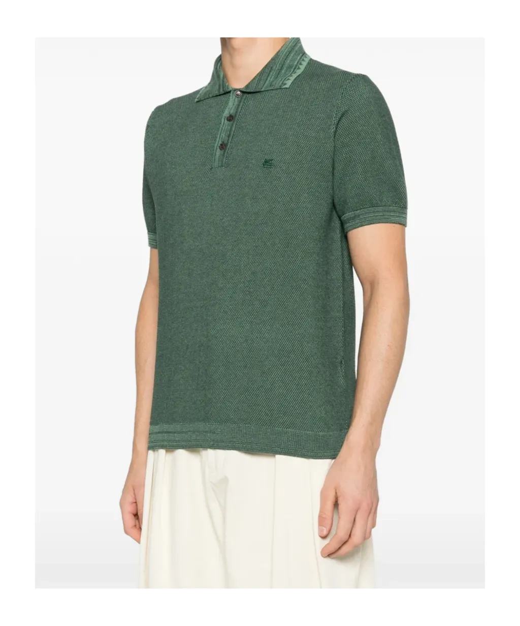Etro Logo Embroidered Pique Polo Shirt