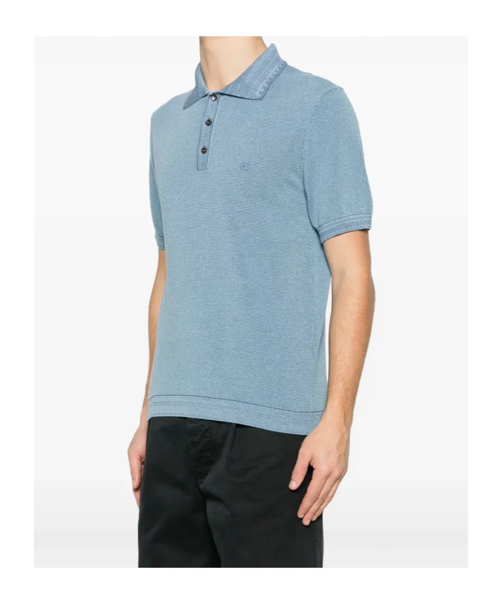 Etro Logo Embroidered Pique Polo Shirt