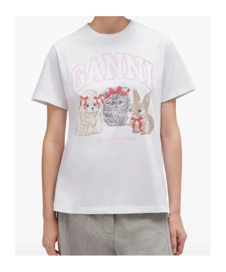 Ganni Animals Print T-Shirt