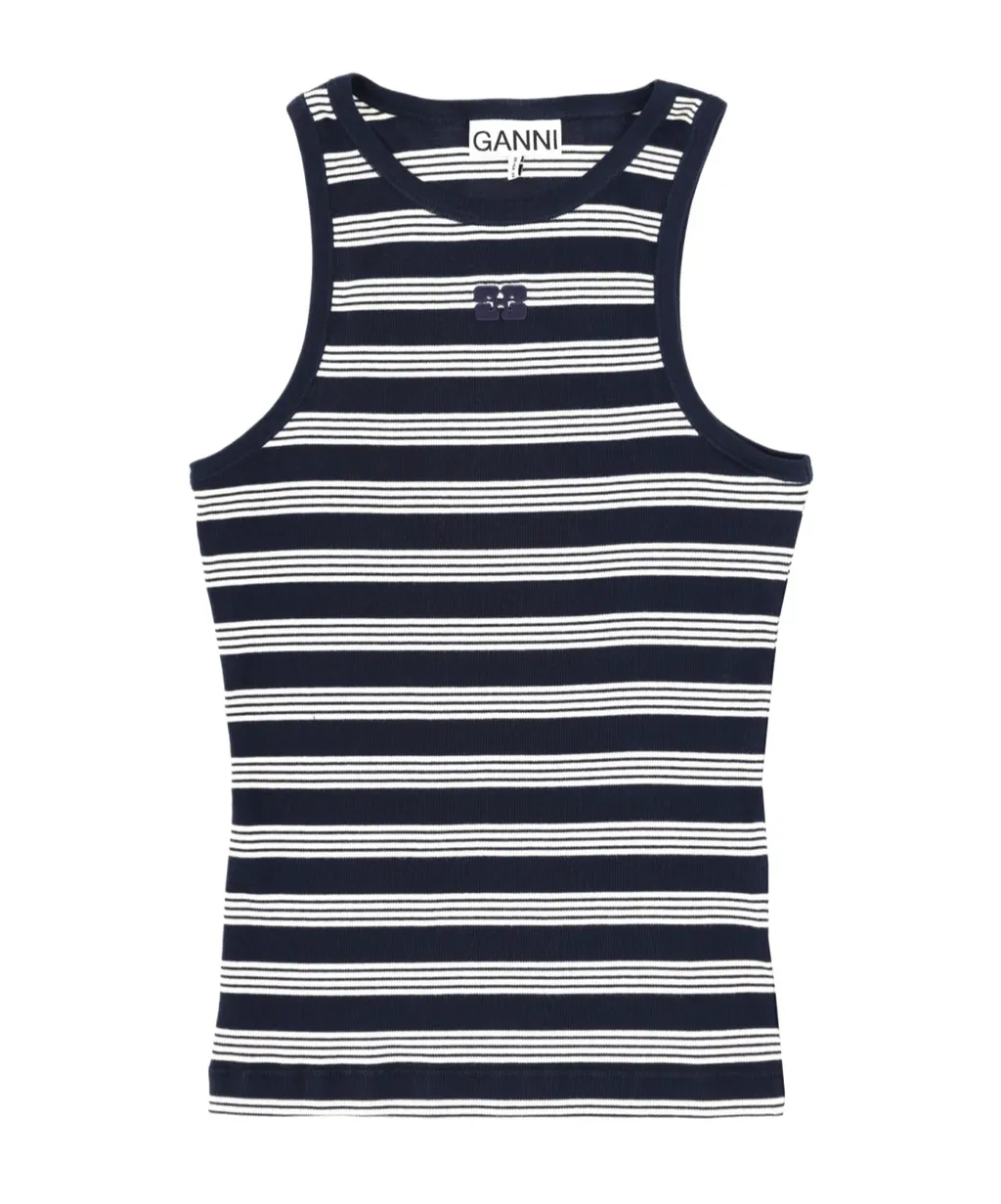 Ganni Sleeveless Striped Ribbed Tank Top
