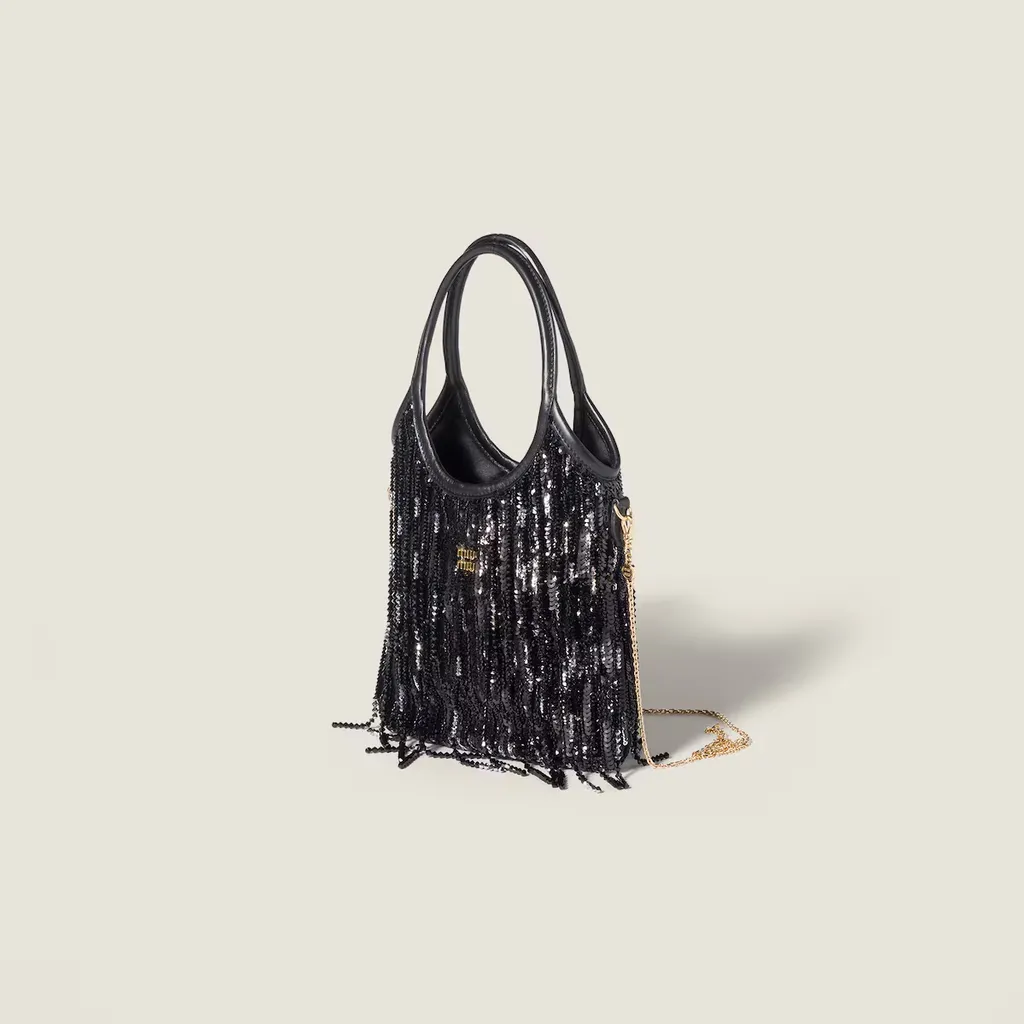 Ivy Satin Handbag With Crystal And Sequin Fringe