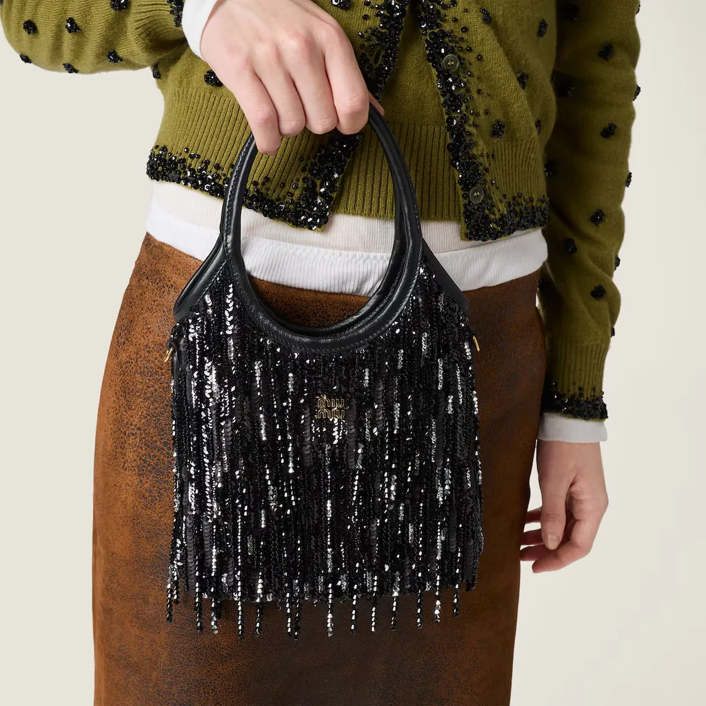 Ivy Satin Handbag With Crystal And Sequin Fringe