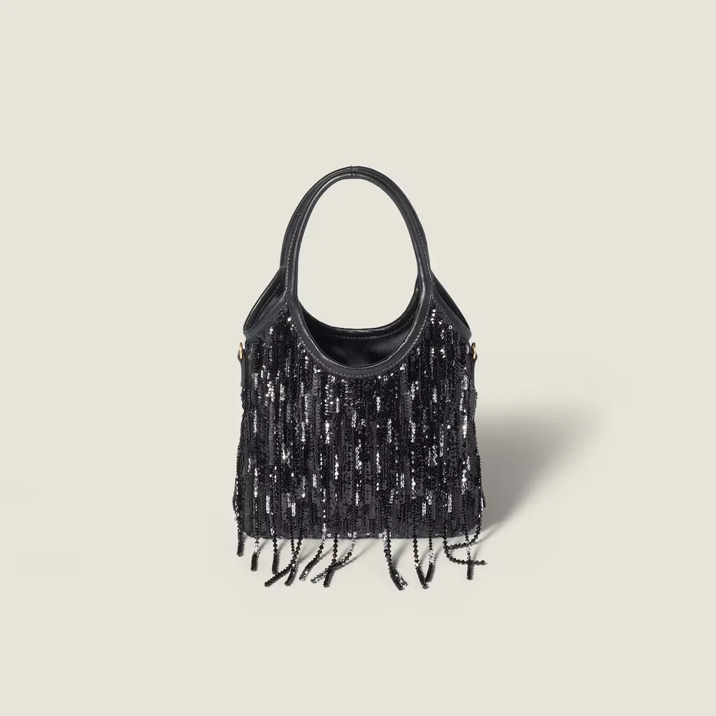 Ivy Satin Handbag With Crystal And Sequin Fringe