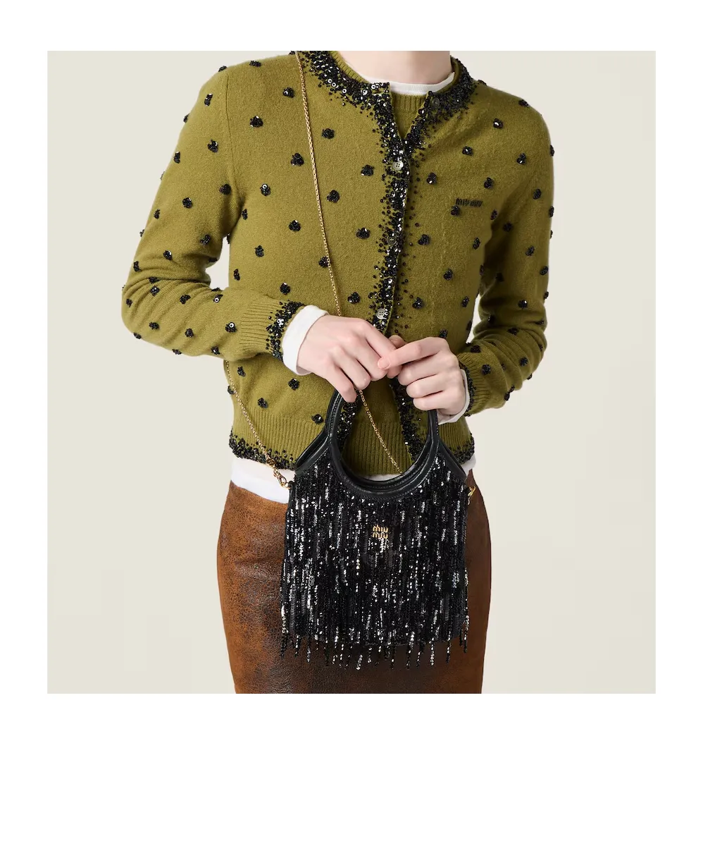 Ivy Satin Handbag With Crystal And Sequin Fringe