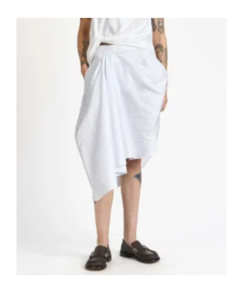 Asymmetric Draped Skirt In White & Blue