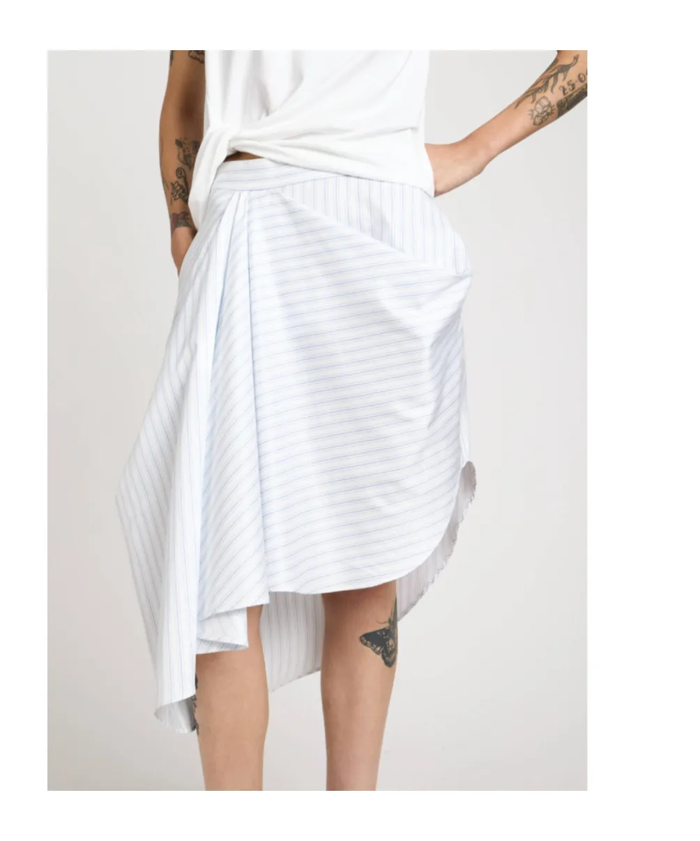 Asymmetric Draped Skirt In White & Blue