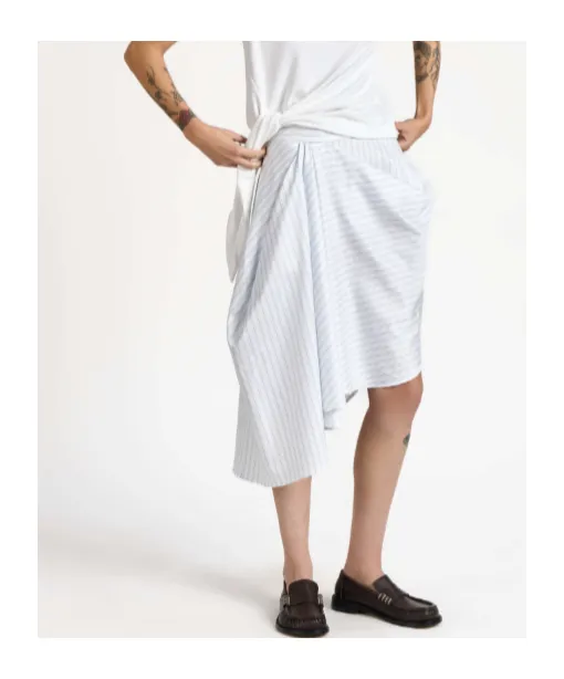 Asymmetric Draped Skirt In White & Blue