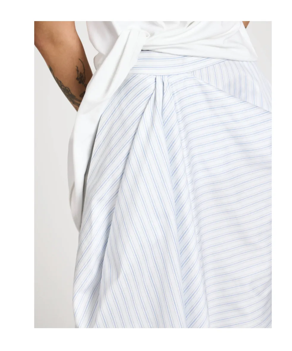 Asymmetric Draped Skirt In White & Blue