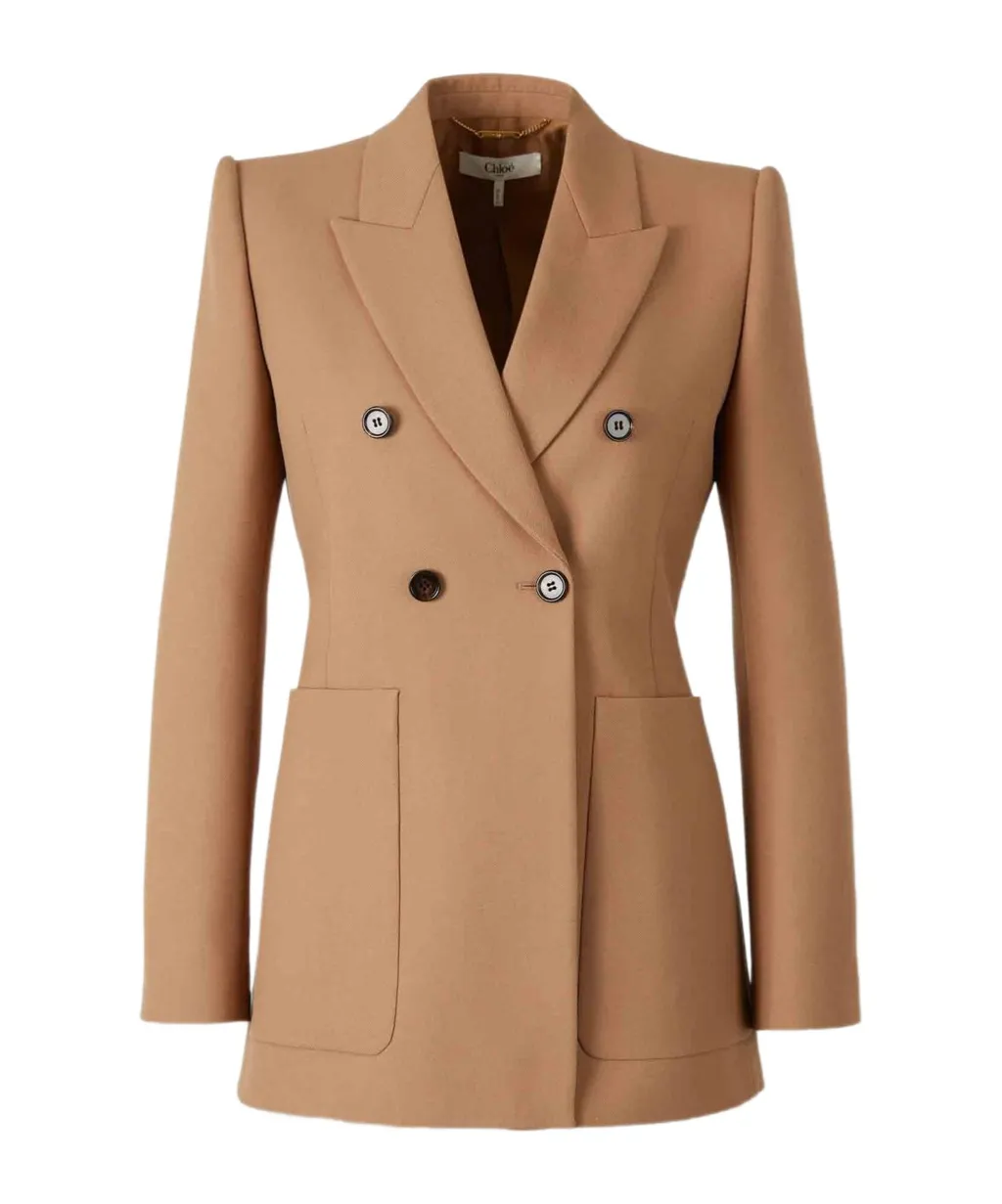 Peak-Lapel Button Wool Blazer