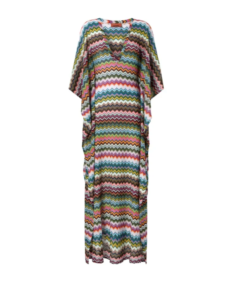 Missoni Micro Pixel-Effect Zigzag Pattern Long Caftan