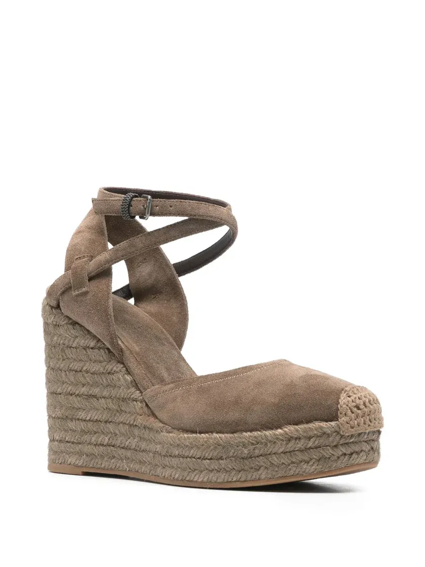 Brunello Cucinelli Exquisite Lace-Up Wedge Espadrilles