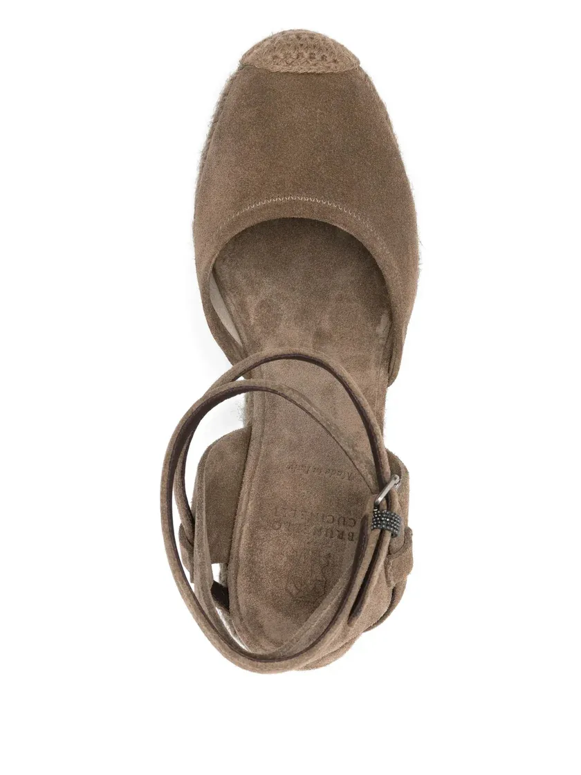 Brunello Cucinelli Exquisite Lace-Up Wedge Espadrilles