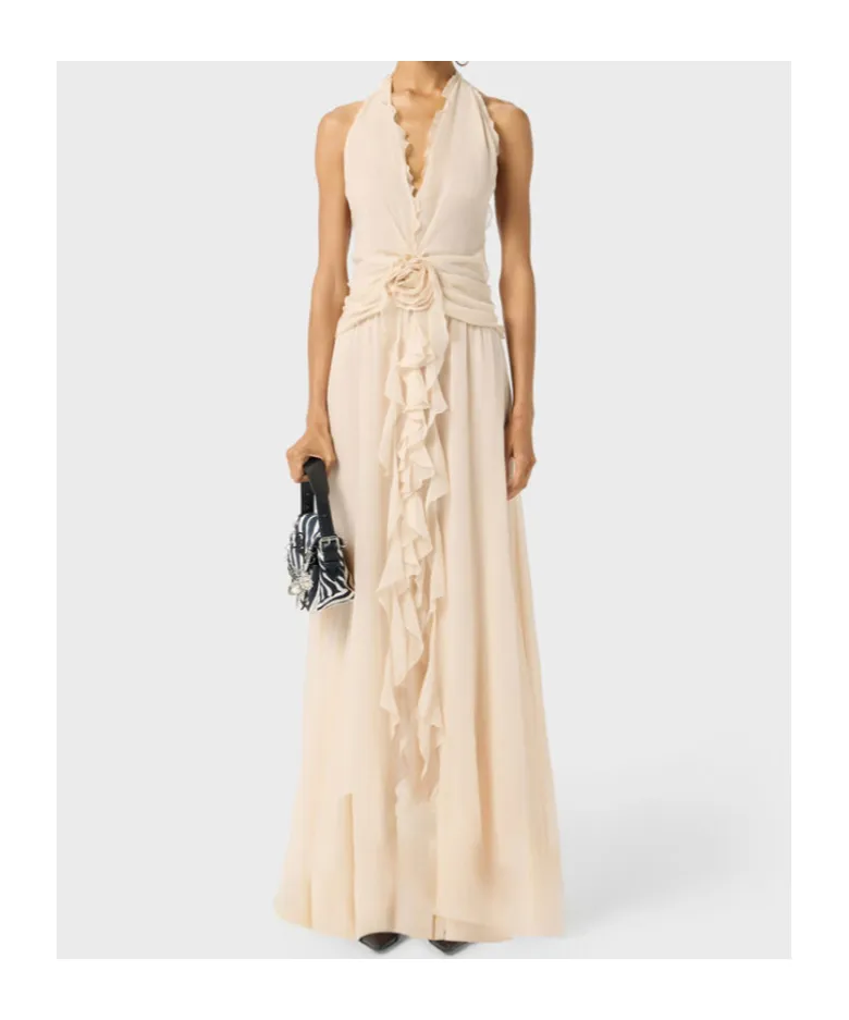 Blumarine V-Neck Open-Back Dress