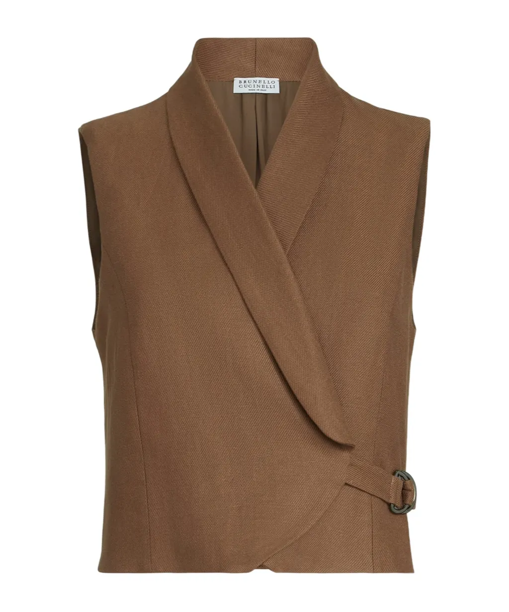 Diagonal-Buckle Linen Gilet