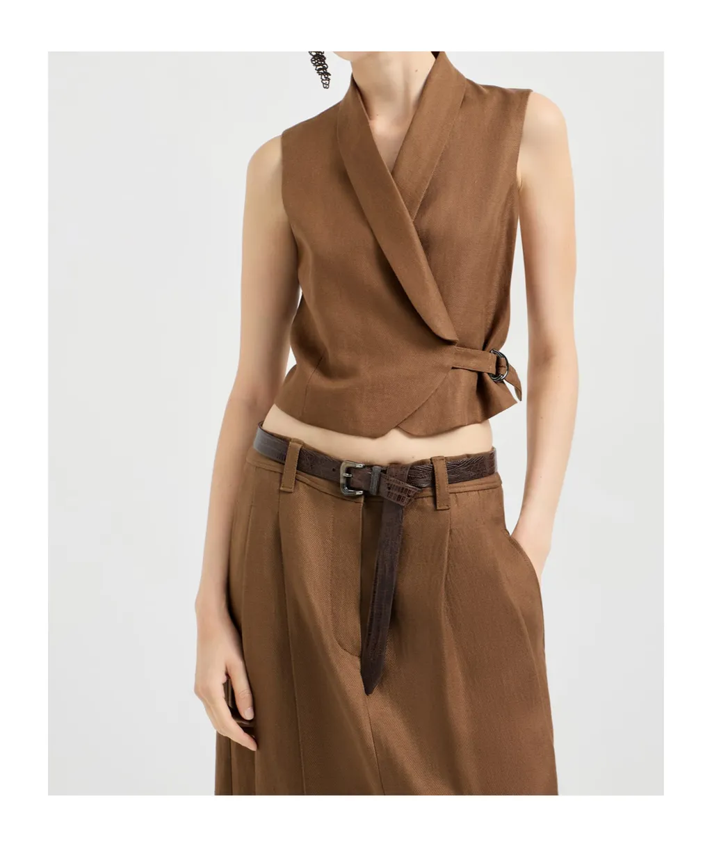 Diagonal-Buckle Linen Gilet