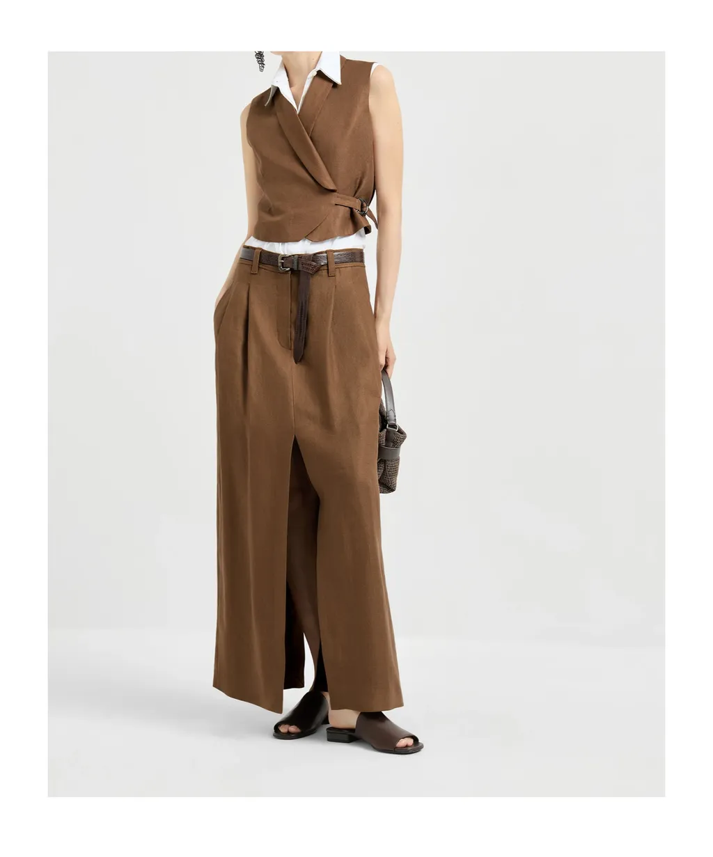 Diagonal-Buckle Linen Gilet