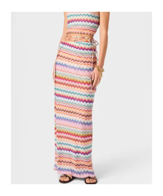 Missoni Pixel-Effect Zigzag Pattern Long Pareo Skirt
