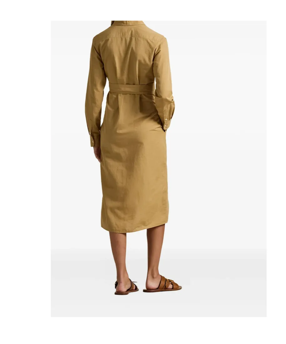Polo Ralph Lauren Logo Embroidered Belted Waist Shirt Dress