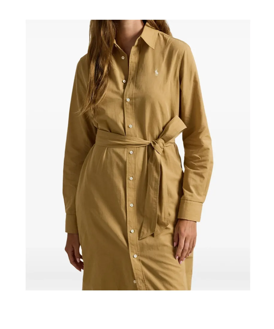 Polo Ralph Lauren Logo Embroidered Belted Waist Shirt Dress