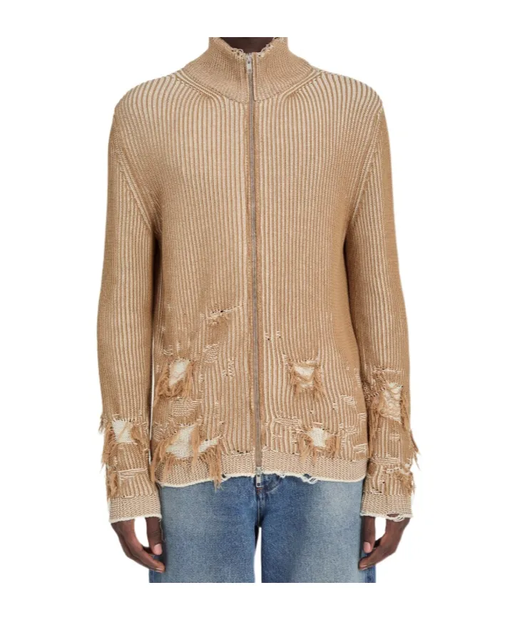 Mm6 Maison Margiela Ribbed Knit Distressed Cardigan